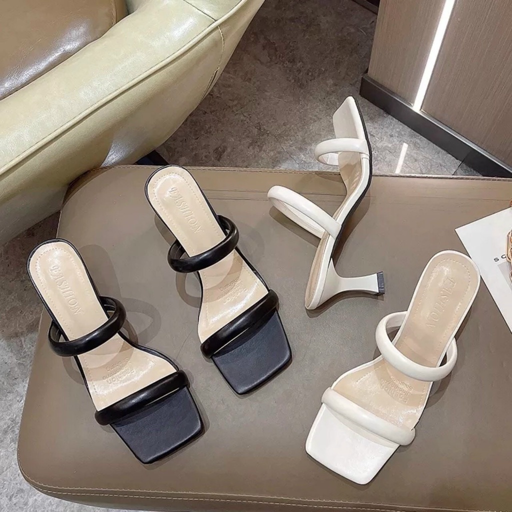 Guốc nữ hai quai da mềm gót nhọn cao 7p êm chân sang chảnh mã S54