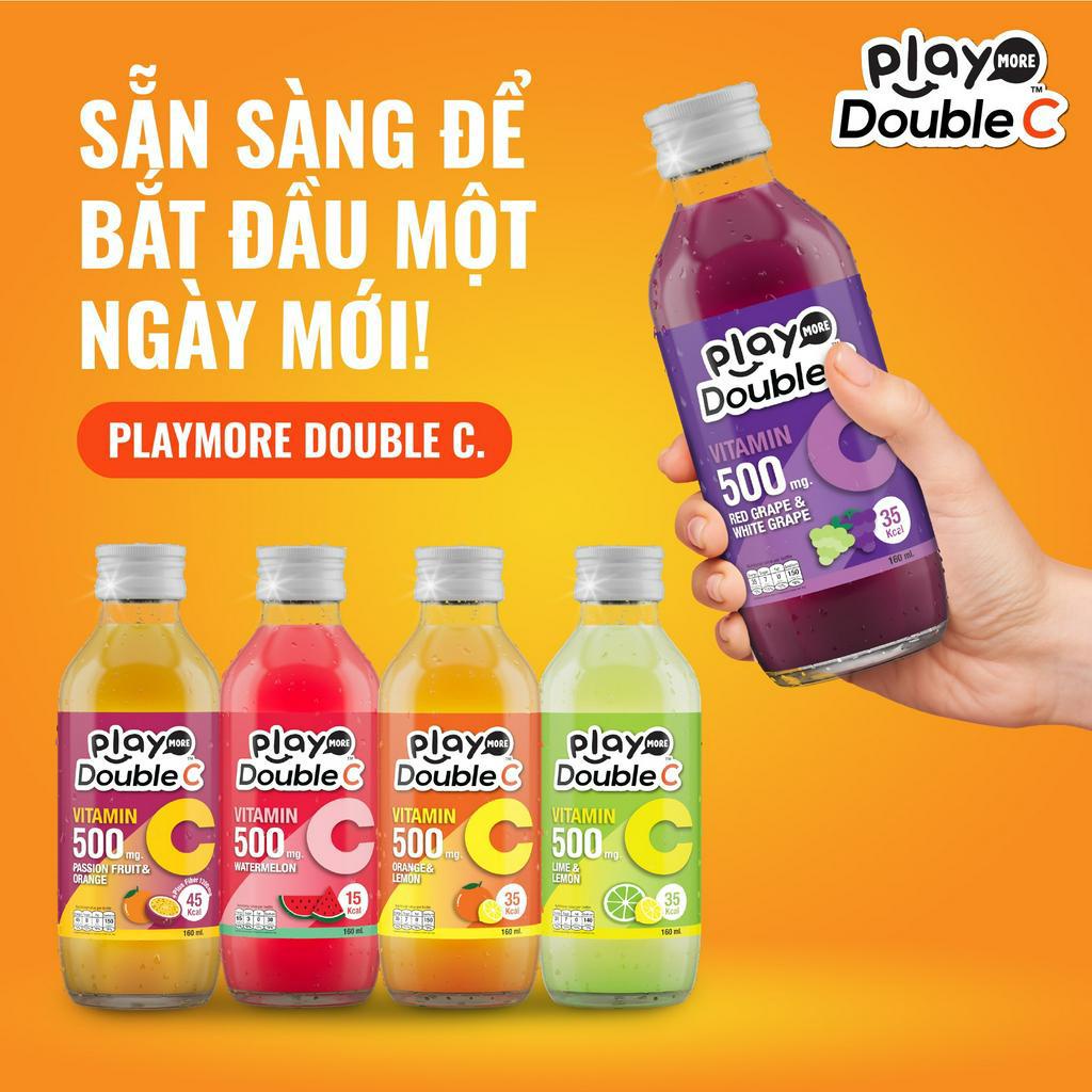 Nước Giải Khát Vị Cam Chanh Vàng/Nho Đỏ Nho Trắng/Chanh Dây/Chanh Xanh Chanh Vàng PlayMore Double C Chai 160ML