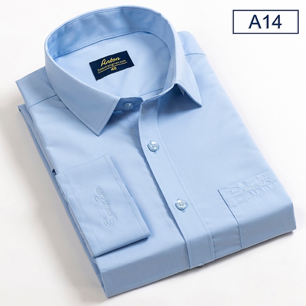 Áo Sơ Mi Nam Công Sở Trung Niên Thương Hiệu Anton Dài Tay Công Sở Vải Cotton Xanh Dương -A14 - Hàng