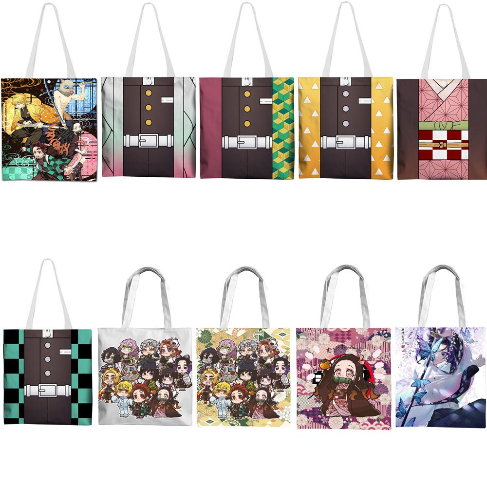 Túi xách đeo vai bằng vải nhung cỡ lớn in họa tiết anime Demon Slayer thời trang cho nữ