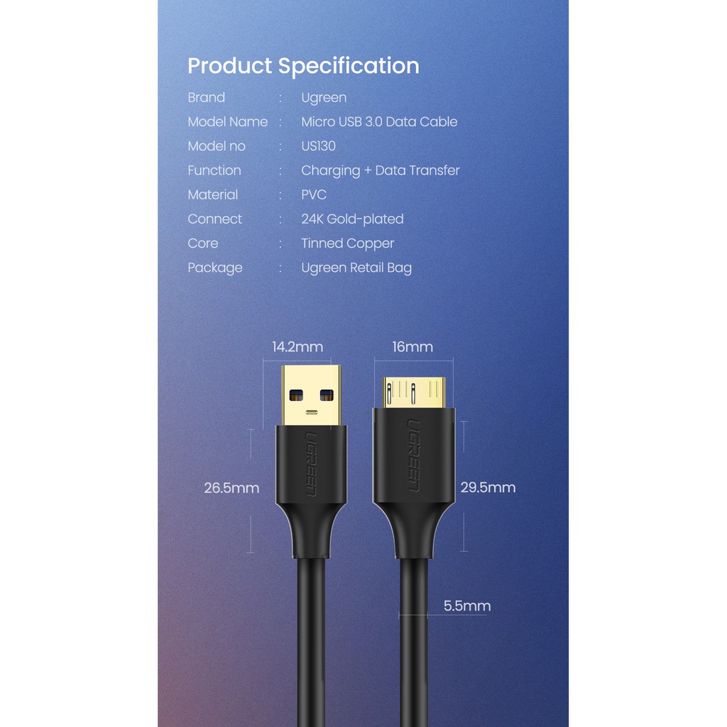 Dây cáp Ugreen micro USB 3.0 cho Samsung Note3
