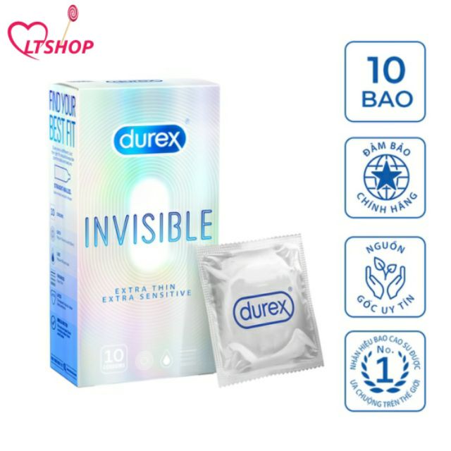 Bộ 3 hộp bao cao su siêu mỏng Durex Invisible (10 bao/hộp + 1h durex invisible 10c