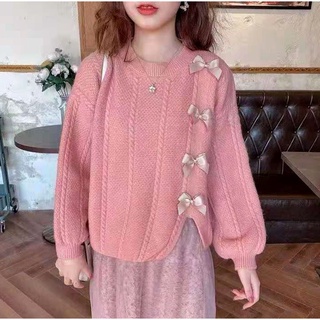 Áo Len Nữ Dáng Rộng Phối Nơ Phong Cách Retro Nhật Bản Mới (D027)