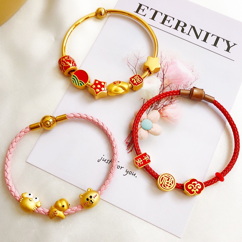 Vòng Tay Chuỗi Hạt Bằng Đồng Mạ Vàng Phong Cách Trung Hoa Cổ Điển diy