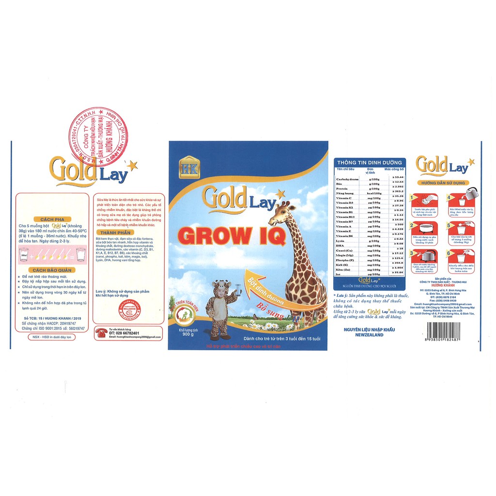 Sữa bột Tăng chiều cao, phát triển trí não Goldlay Grow IQ 900g - Dành cho trẻ từ 1 - 15 tuổi