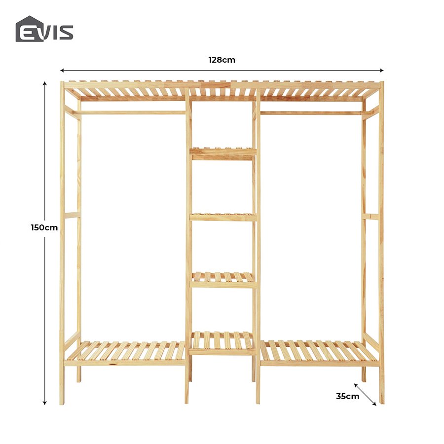 Tủ Treo Quần Áo Evis Home - Thiết Kế 3 Ngăn Chứa Đồ Tiện Lợi - Khung Gỗ Thông Bền Chắc - Màu Gỗ