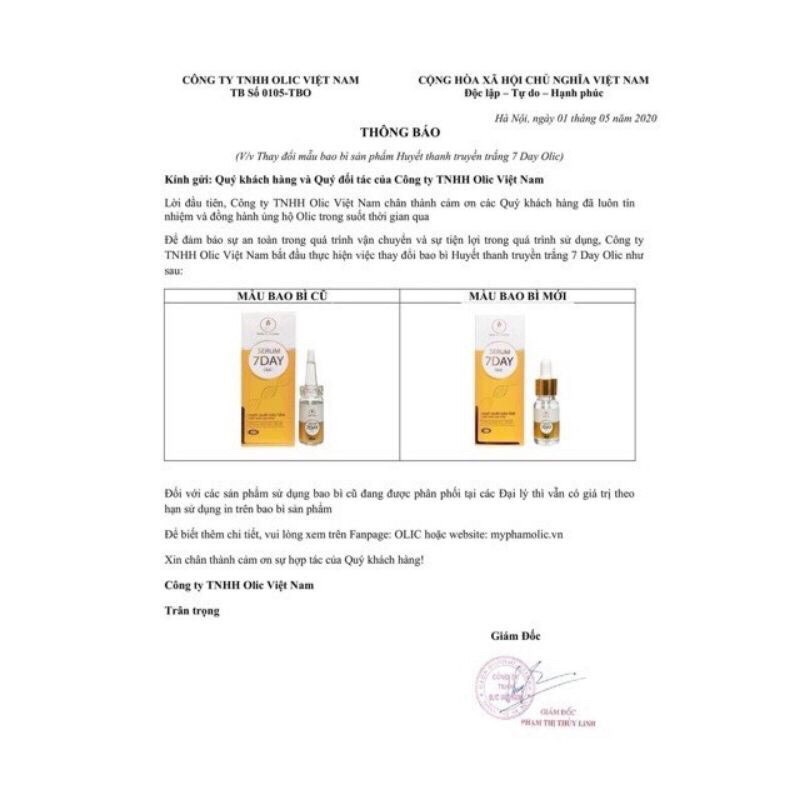 serum 7day olic 10ml chính hãng giấy công bố sản phẩm | BigBuy360 - bigbuy360.vn