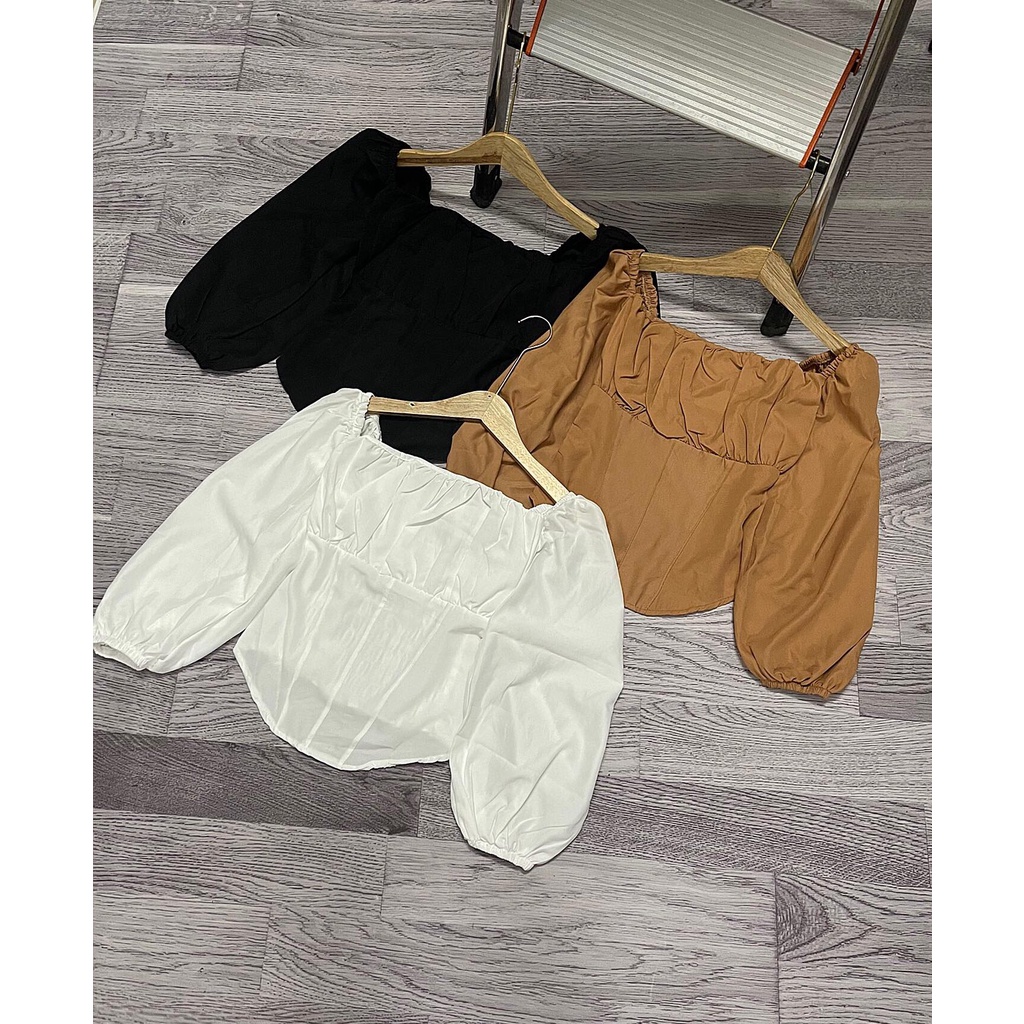Áo kiểu nữ tay dài bồng cổ vuông thiết kế babydoll bánh bèo HIJUNE AK11