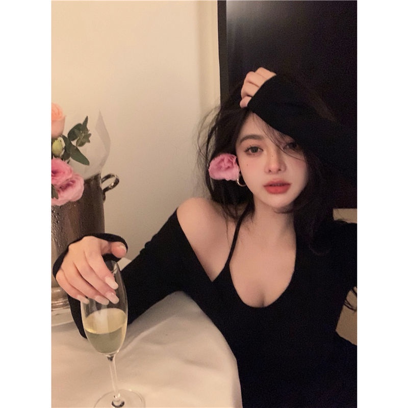 COZOK Đầm Dài Tay Trễ Vai Phối Dây Rút Thiết Kế Quyến Rũ Thời Trang