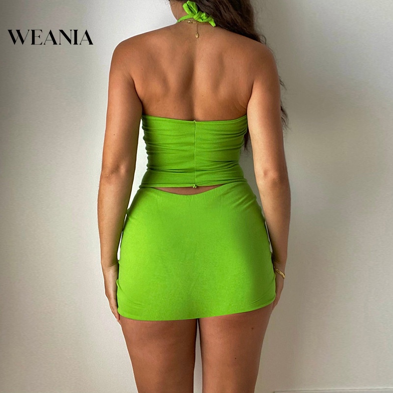 Set Áo Tank Top Hở Lưng + Chân Váy Lưng Cao Màu Trơn Phong Cách Quyến Rũ