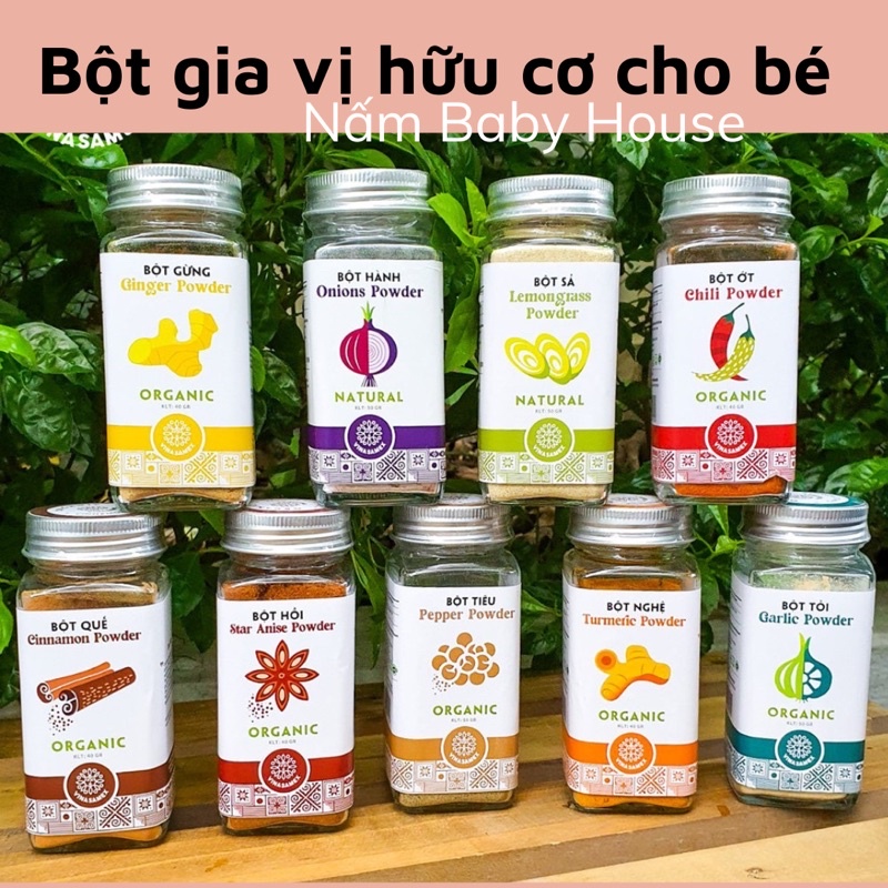 Date 2025 Bột gia vị hữu cơ Vinasamex cho bé ăn dặm - hành, tỏi, gừng, sả, quế 40g