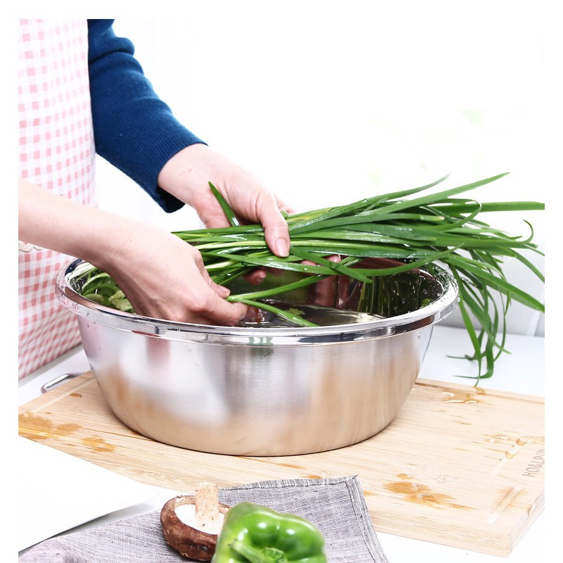 Thau Inox [LOẠI DÀY] Đánh Trứng, Thau Trộn Salad, Trộn Bột Đa Năng Kèm Nắp Đậy Tiện Lợi, Dùng Làm Nồi Canh
