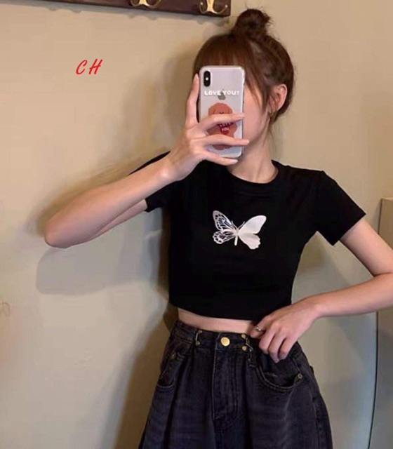 CH12 Áo croptop bướm cánh rỗng phản quang