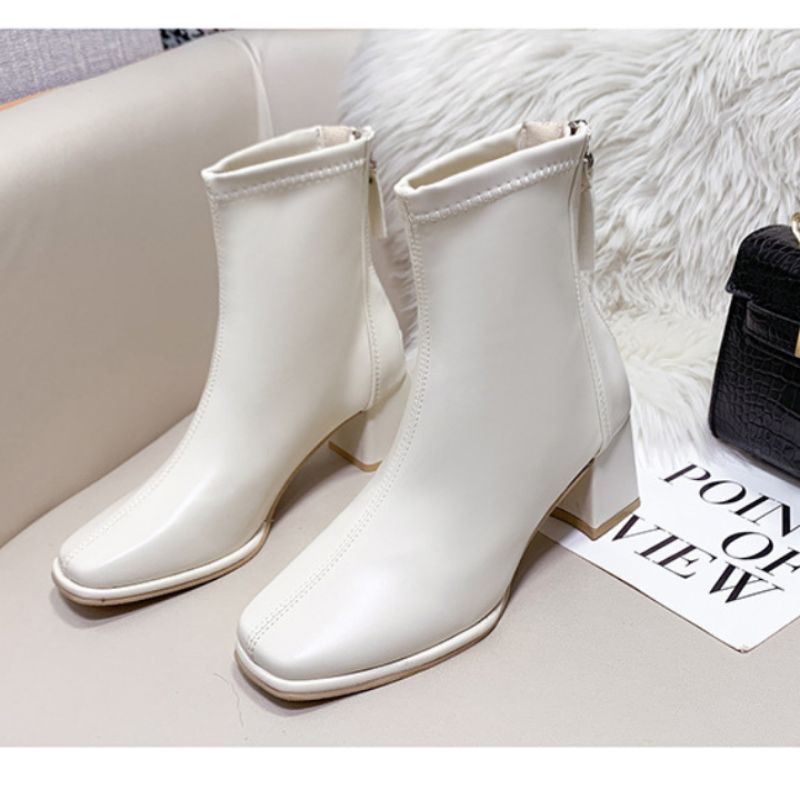 Boot cổ ngắn đơn giản để 6cm màu trắng GBCN-11W