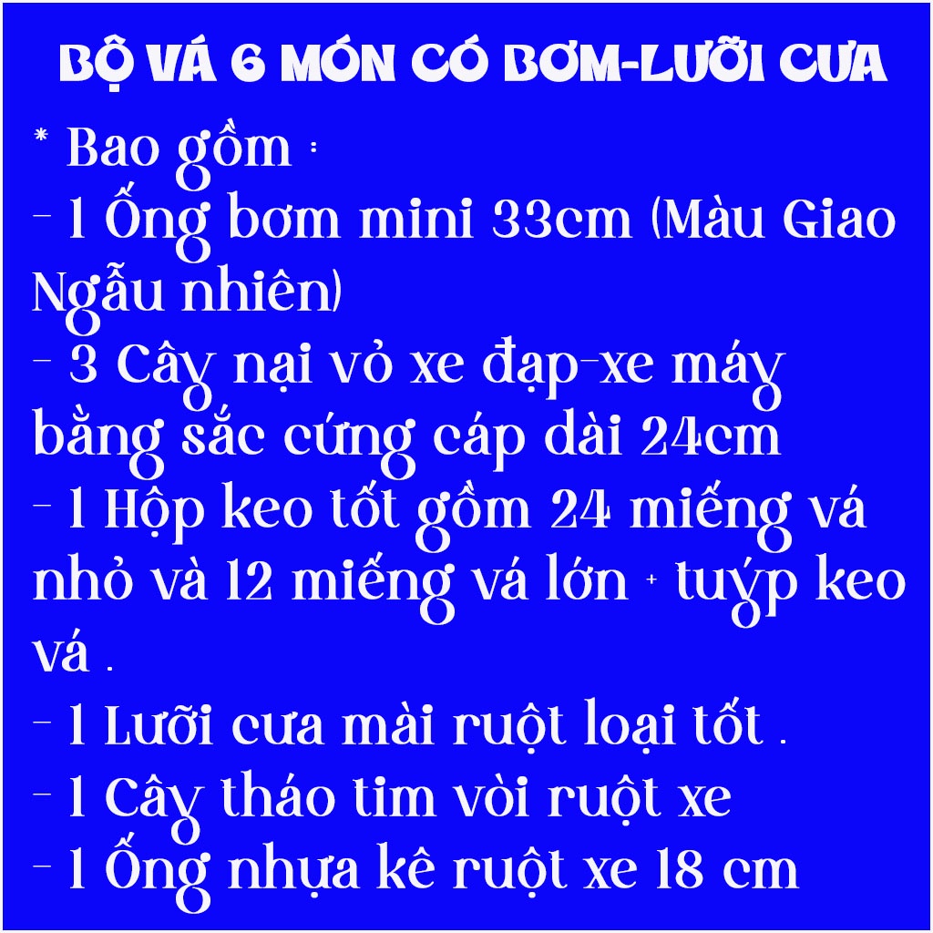 Bộ Vá Xe Máy Xe Đạp 6 Món Có Bơm (Lưỡi Cưa) Đa Năng Dùng Vá Xe Khi Bị Lủng Lốp (model 2022)