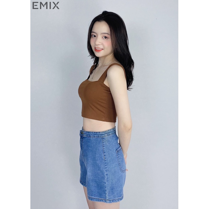 Áo croptop nữ 2 dây bản to cúp ngực EMIX vải cotton co giãn, thấm hút tốt Ao2daybantocodem6045/P1/K12