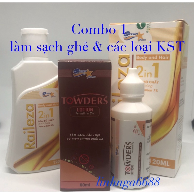 Combo Raileza &amp; Towders lotion loại sạch ghẻ và các loại ký sinh trùng