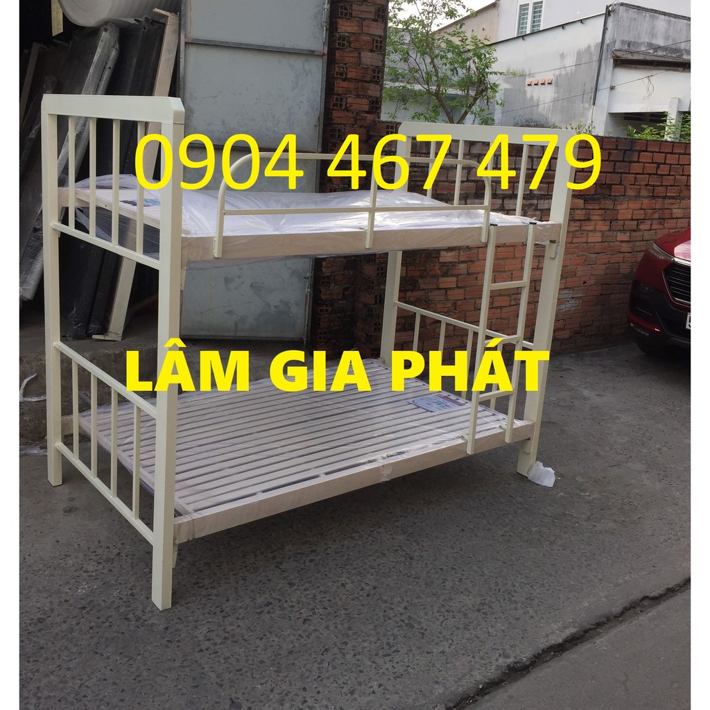 Giường 2 tầng  giường sắt hộp 1m2x1m2 màu kem cao cấp