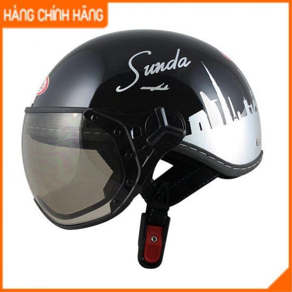 Mũ bảo hiểm nửa đầu có kính Sunda 180B tem (nhiều màu)
