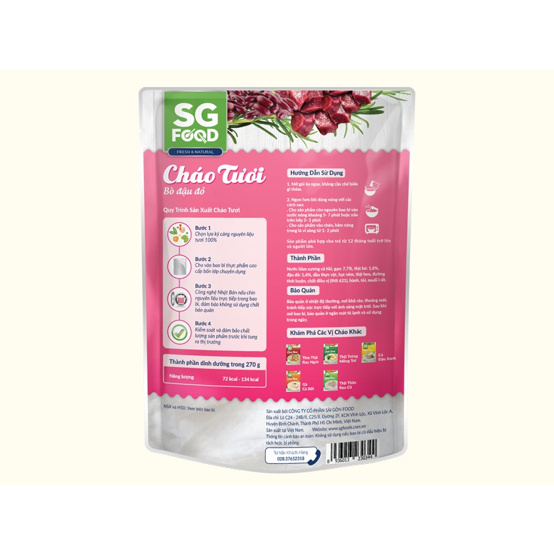Cháo tươi bò đậu đỏ sgf 240g