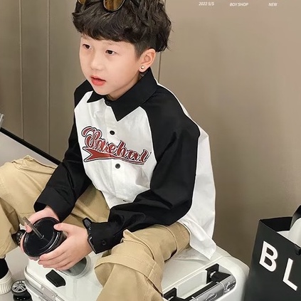 Áo sơ mi BXPB dài tay in họa tiết thời trang cho bé trai 3-15 tuổi