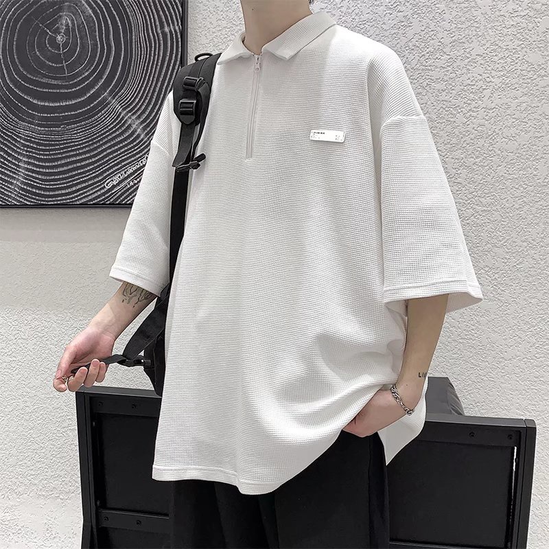 Áo Thun Polo nam Tay Ngắn Dáng Rộng Màu Trơn Có Khóa Kéo Thời Trang Phong Cách Hàn Quốc Cho Giới áo phông unisex bigsize áo sơ mi