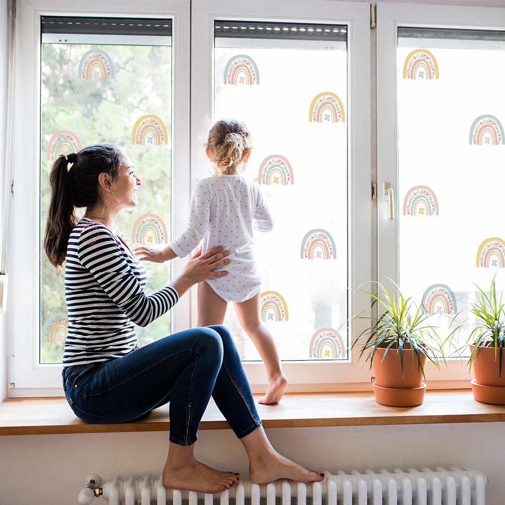 BORAG Sticker Dán Tường Hình Cầu Vồng Và Trái Tim Dùng Trang Trí Phòng Khách