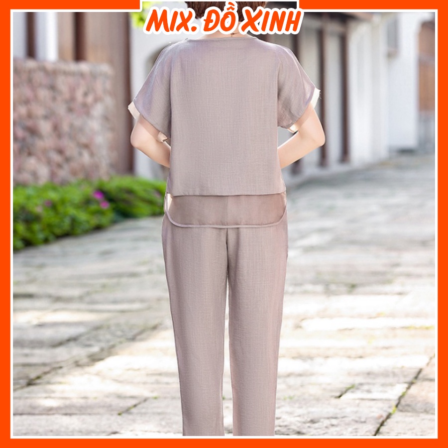 Đồ bộ nữ mặc nhà Thu Hà quần áo trung niên cho mẹ, chất liệu đũi mềm mát, thấm hút mồ hôi cực tốt ĐBH.27