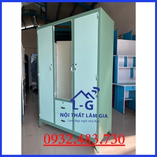 Tủ sắt đựng quần áo 3 cánh sơn tĩnh điện sắt dày màu xanh Pastel mới 2022 HCM