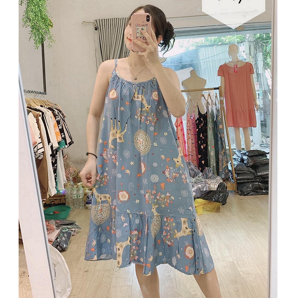 Váy Lanh Bầu - đầm bầu- mẫu 2 dây - chất lanh lụa mềm nhẹ mát - dáng váy suông dễ mặc