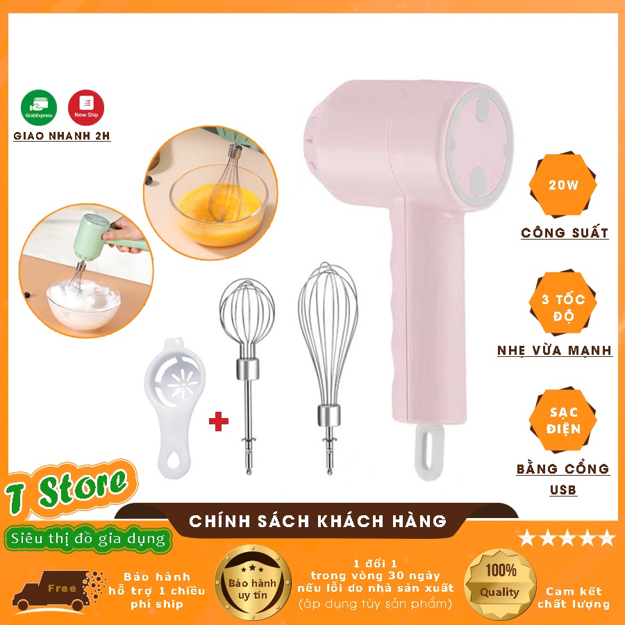 Máy Đánh Trứng, Đánh Bột Cầm Tay Mini Không Dây Tiện Lợi Với 3 Tốc Độ Mạnh - Kèm Dây Sạc USB (Tặng dụng cụ tách lòng đỏ)