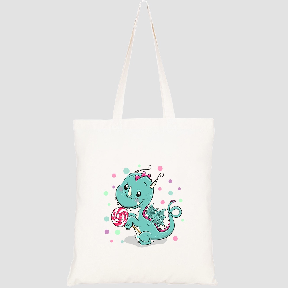 Túi vải tote canvas HTFashion in hình cute cartoon dragon lollipop on HT404