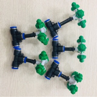Combo 5 béc phun sương 4 cửa kết nối ống 8mm phun tưới cây cảnh, cây lan, tưới rau, chống bụi, tưới ban công