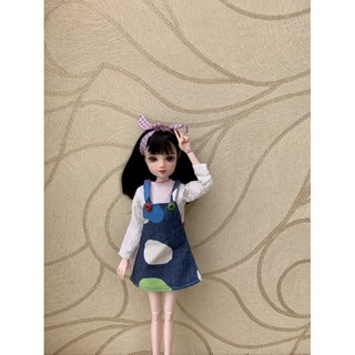Set yếm jean hoạ tiết tròn xinyi,barbie,ob,blythe