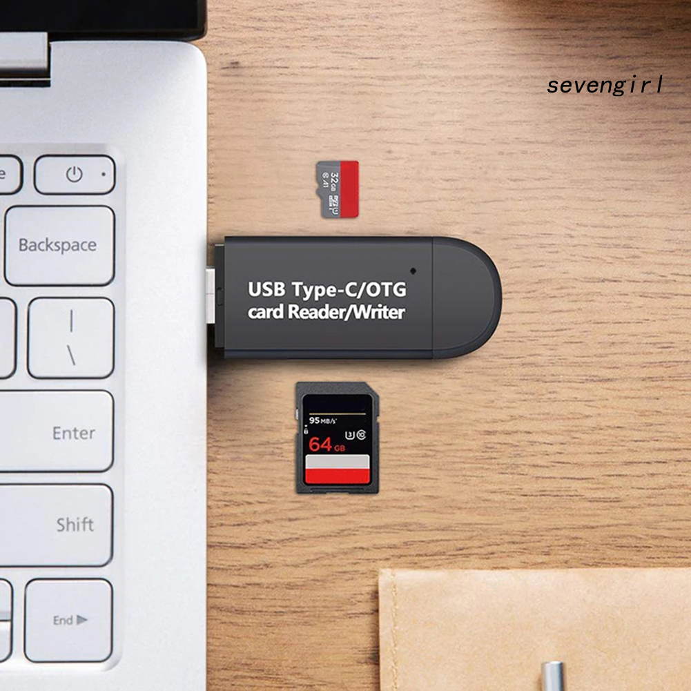 Đầu Đọc Thẻ Nhớ 3 Trong 1 Cổng Type C Micro-Usb Otg Tốc Độ Cao