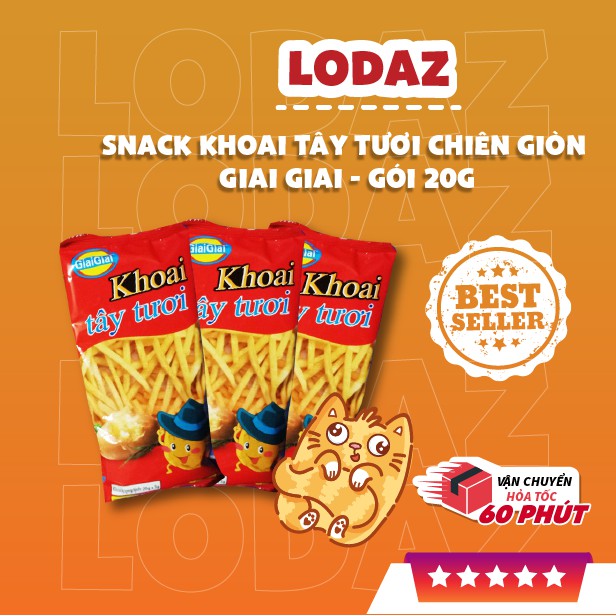 bim bim khoai tây tươi chiên giòn Lodaz GiaiGiai gói 20gr, snack ăn vặt Hà Nội