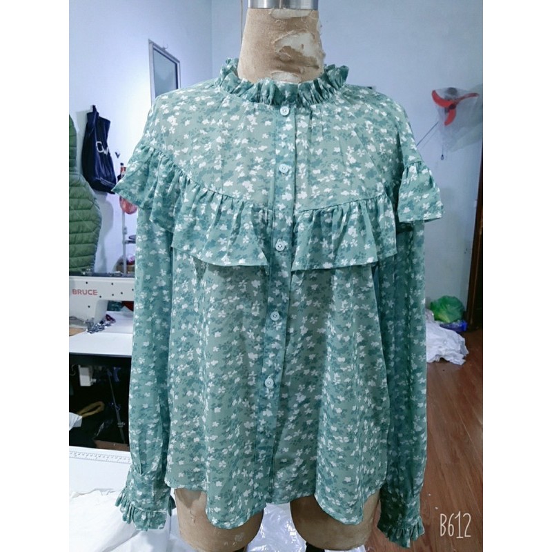 SM10 - ÁO SƠ MI NỮ VOAN XANH HOA NHÍ TRẮNG BÈO | BigBuy360 - bigbuy360.vn