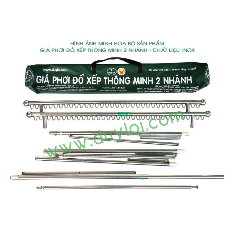 Giá phơi đồ xếp 2 nhánh inox của duy lợi