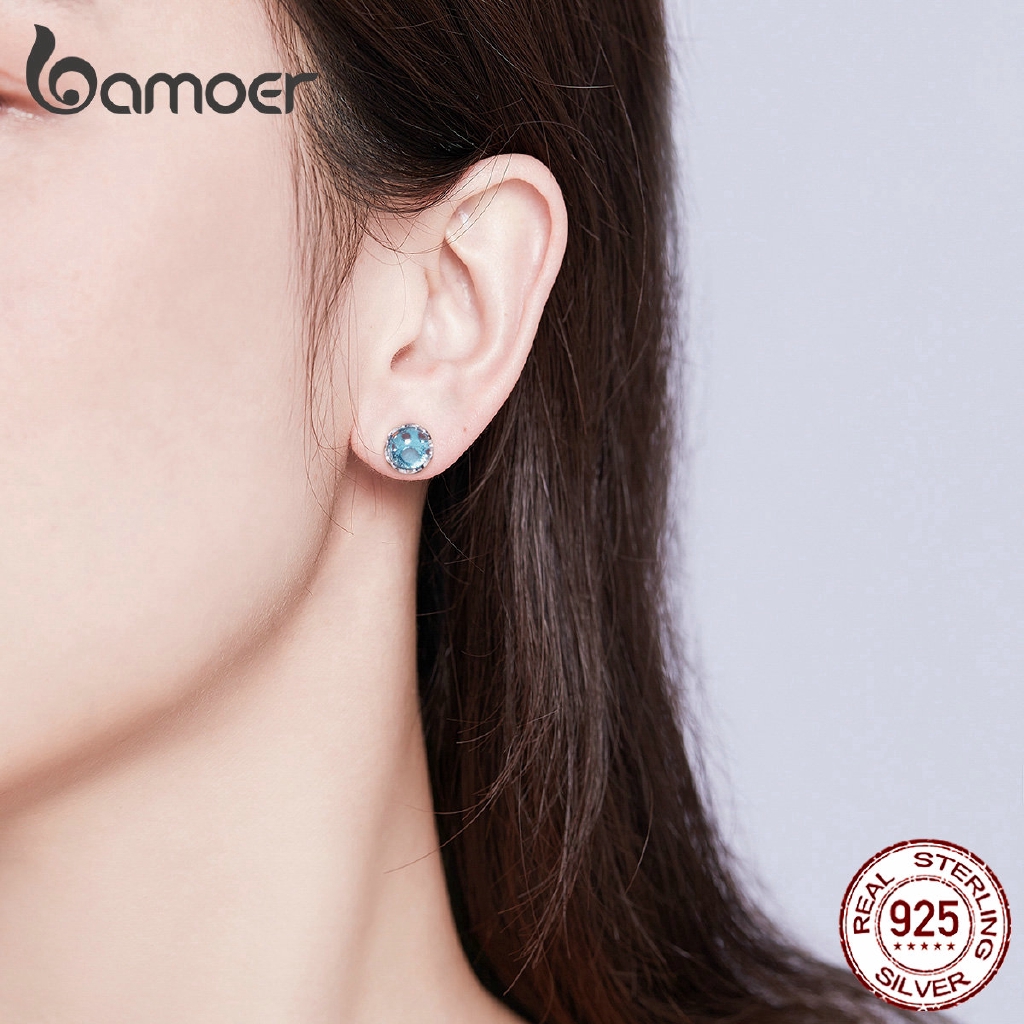 Khuyên tai BAMOER bạc 925 kiểu đuôi cá đính đá cho nữ