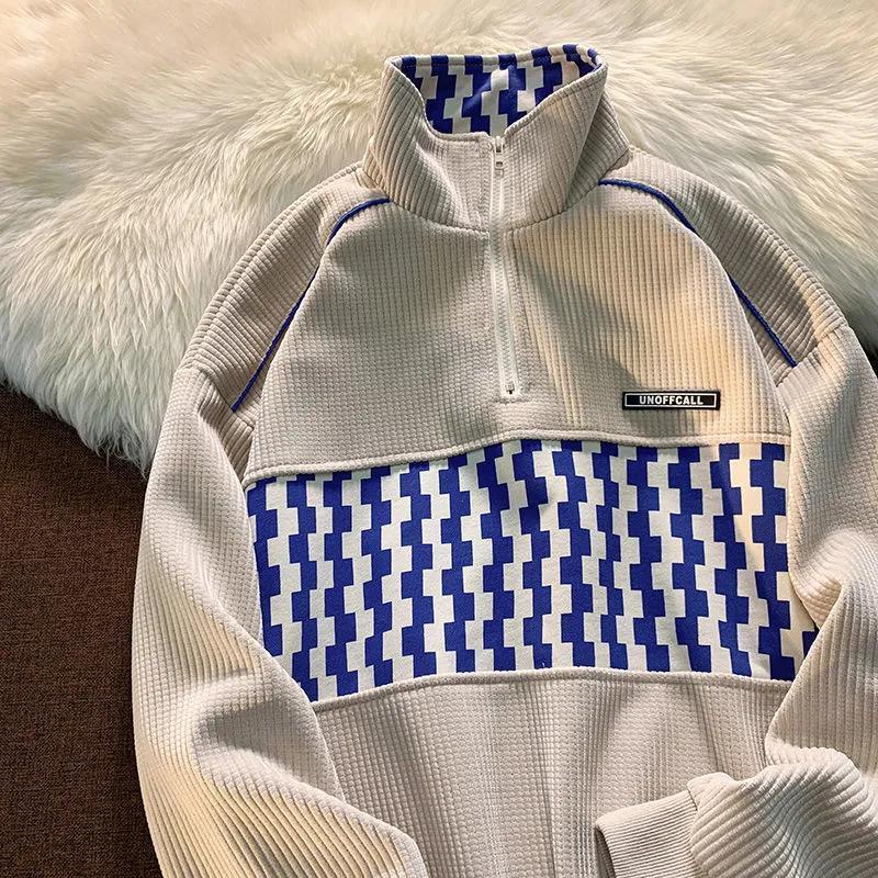 Áo Sweater Cổ Polo Dáng Rộng Họa Tiết Sọc Caro Phong Cách Retro Mỹ Thời Trang Cho Nam
