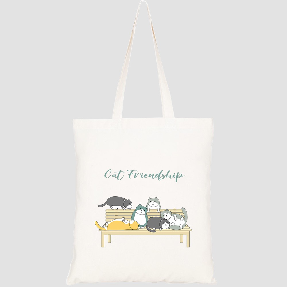 Túi vải tote canvas HTFashion in hình handdrawn cute cat friendship cartoon HT159