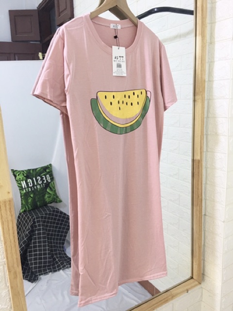 Váy suông tay lỡ Bingshop - đầm suông nữ in hoa quả cute dáng dài form rộng freeship | BigBuy360 - bigbuy360.vn