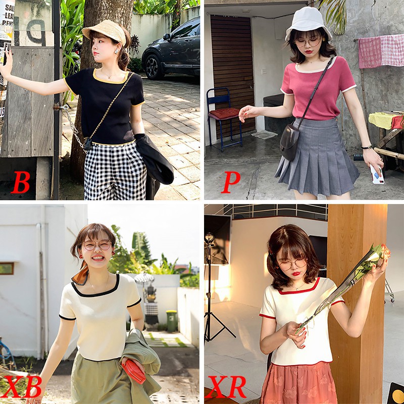 Áo croptop cổ vuông tay ngắn thiết kế đơn giản hợp thời trang | BigBuy360 - bigbuy360.vn