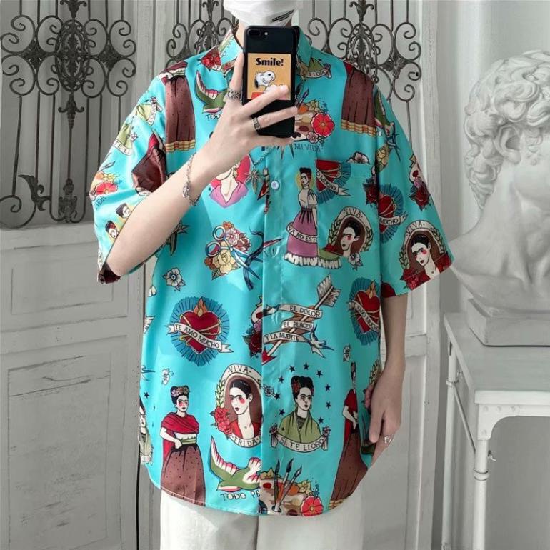 Áo sơ mi nam tay ngắn hoa văn 3d in phong cách retro Thái Lan 2021 (Size M-3Xl) *