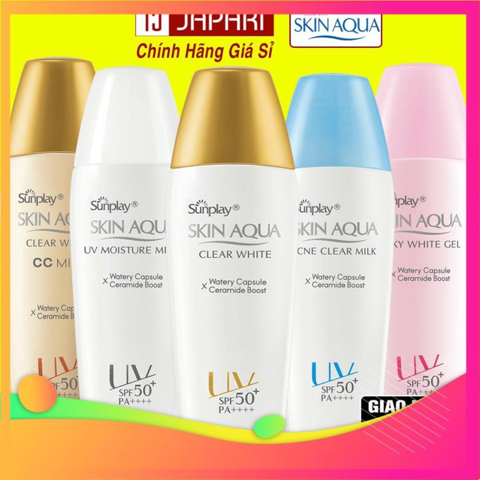 [CHÍNH HÃNG] Kem Chống Nắng Sunplay Skin Aqua Cho Da Mặt, Toàn Thân Kcn Sữa/Gel Nắp Vàng/xanh/hồng/trắng Mỹ Phẩm JAPARI