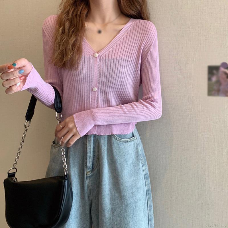 Áo Khoác Dệt Kim Màu Sắc Đơn Giản Phong Cách Retro Cho Nữ