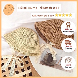 Mũ cói Ajuma trẻ em có dây buộc dành cho bé gái từ 1-2 tuổi có thể gập nhỏ tiện lợi ship 1h lỗi 1 đổi 1