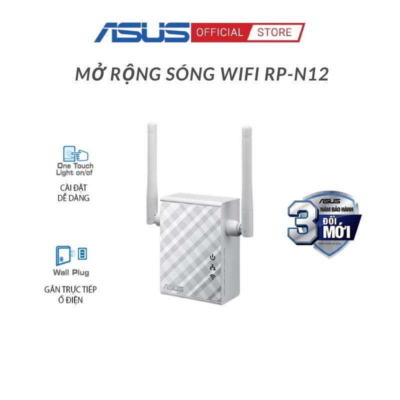 Bộ Mở Rộng Sóng Asus RPN12 Repeater Chuẩn N300 2 Ăngten Giúp Tăng Độ Phủ Sóng