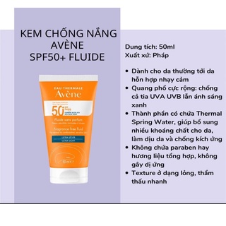 (Mẫu mới) Kem chống nắng Avene mẫu 50ml
