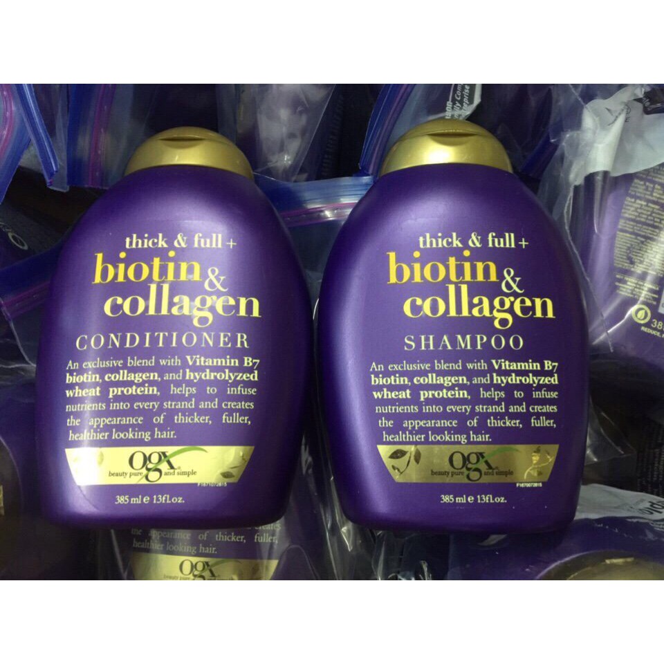 Bộ Dầu Gội+Xả Thick And Full Biotin Collagen Organix 385ml Của Mỹ